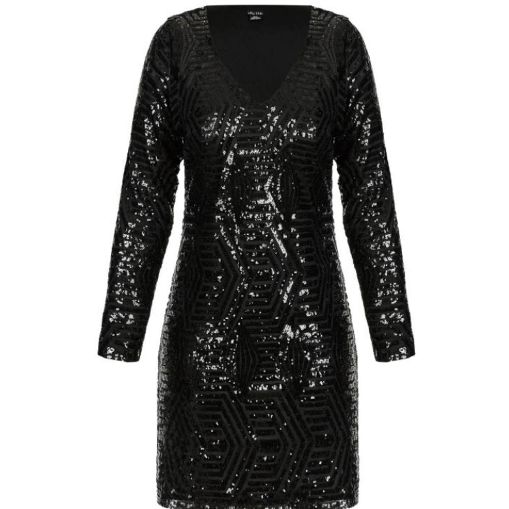 City Chic Size 22 Black Sequin Dress